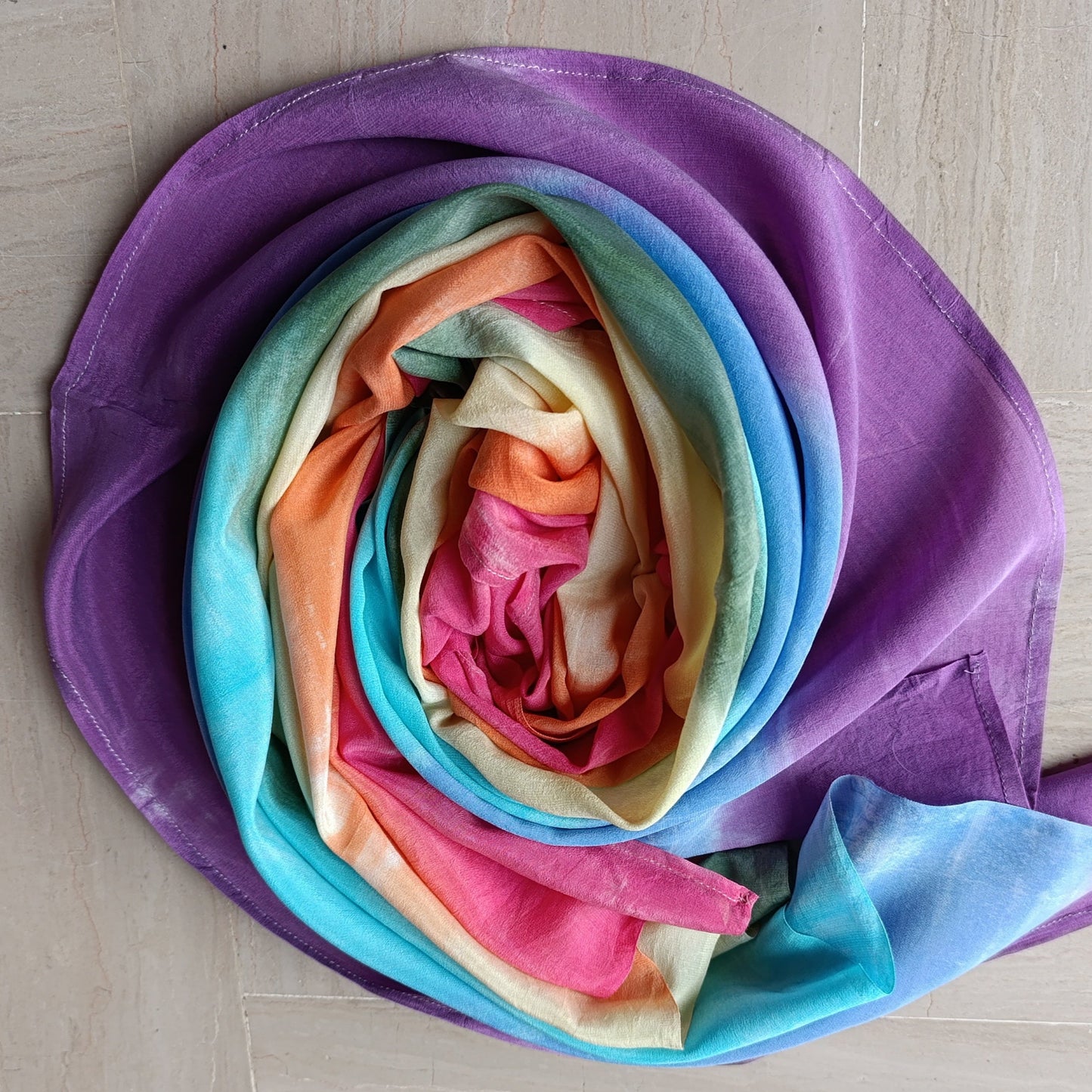 Playsilk 1601-02 , Hand dyed rainbow colors blend silk cotton