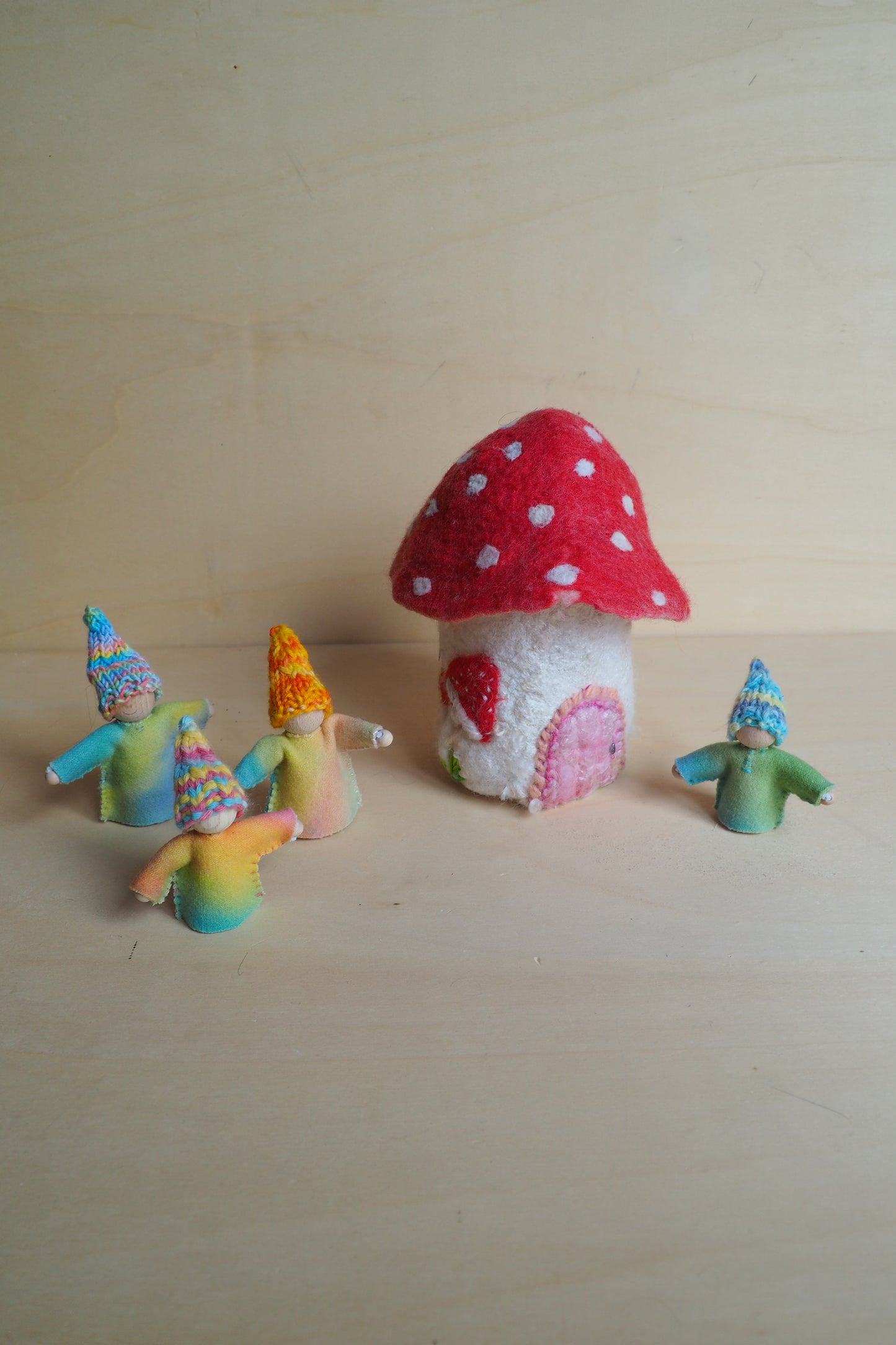 Felted fabulous fairy Gnome House amanita, waldorf Inspired spring Home Decor lamp shade - red felt doll decorating a child's room