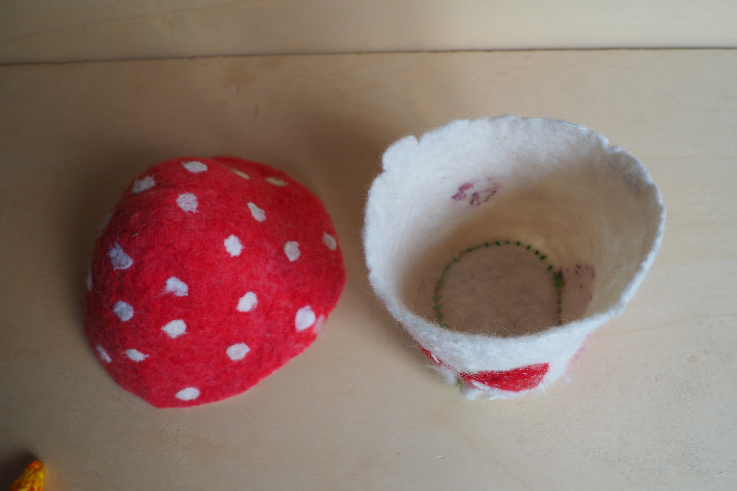 Felted fabulous fairy Gnome House amanita, waldorf Inspired spring Home Decor lamp shade - red felt doll decorating a child's room