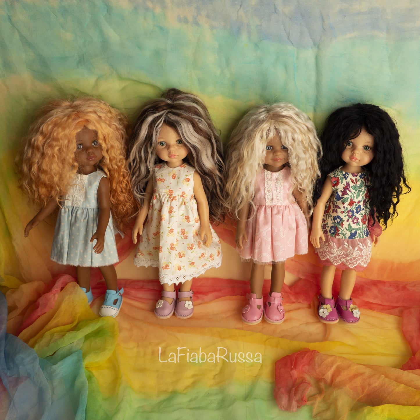 Paola reina Doll Wig from Angora Mohair multi color dark Blonde and blonde.
