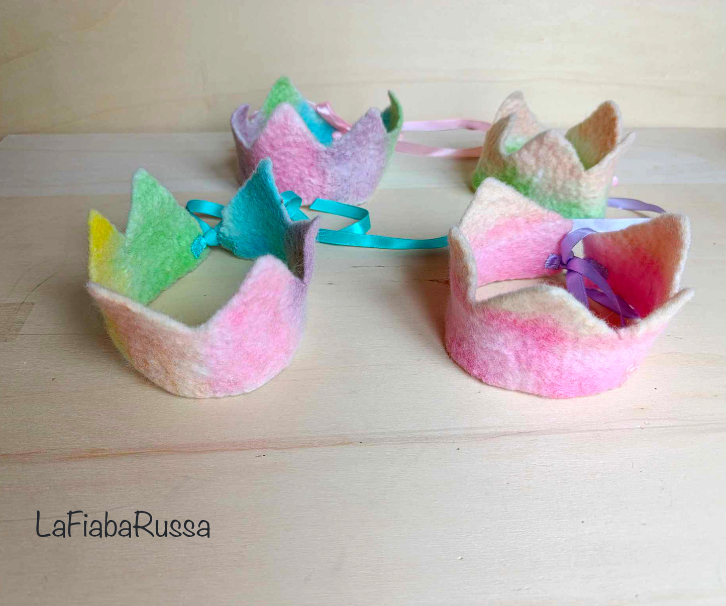Felted crown Waldorf rainbow birthday crown pastel shades