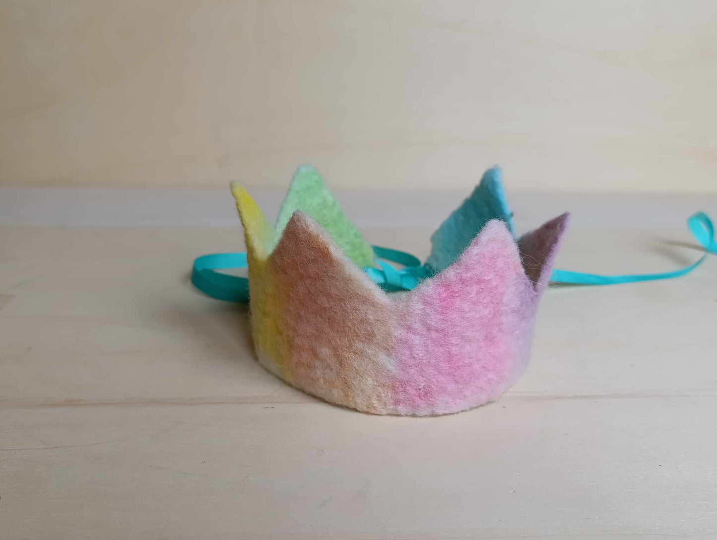Felted crown Waldorf rainbow birthday crown pastel shades