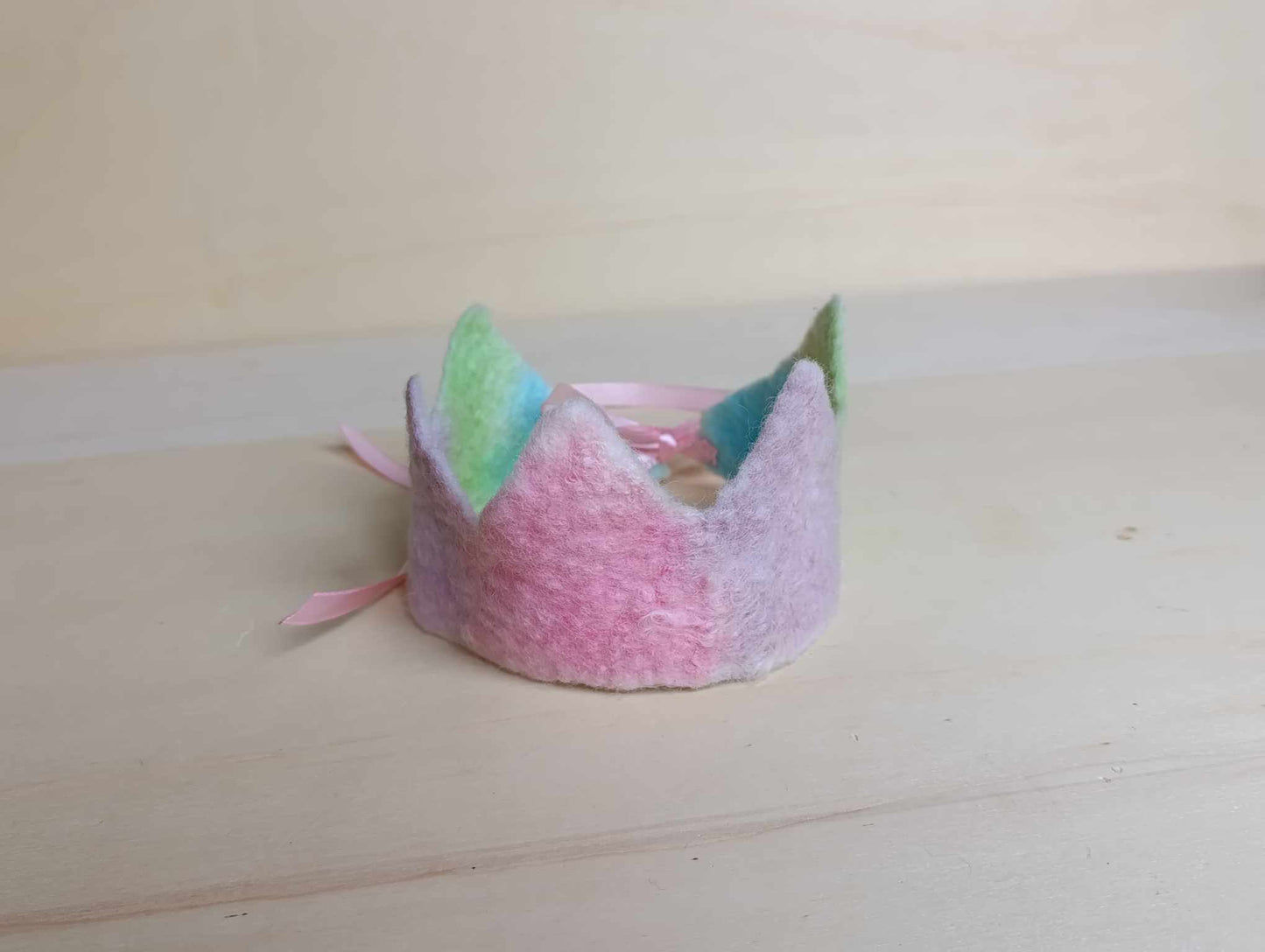 Felted crown Waldorf rainbow birthday crown pastel shades