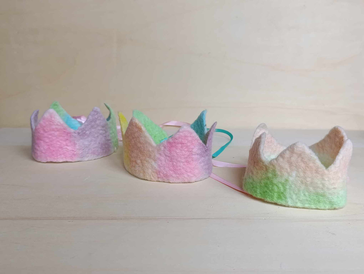 Felted crown Waldorf rainbow birthday crown pastel shades