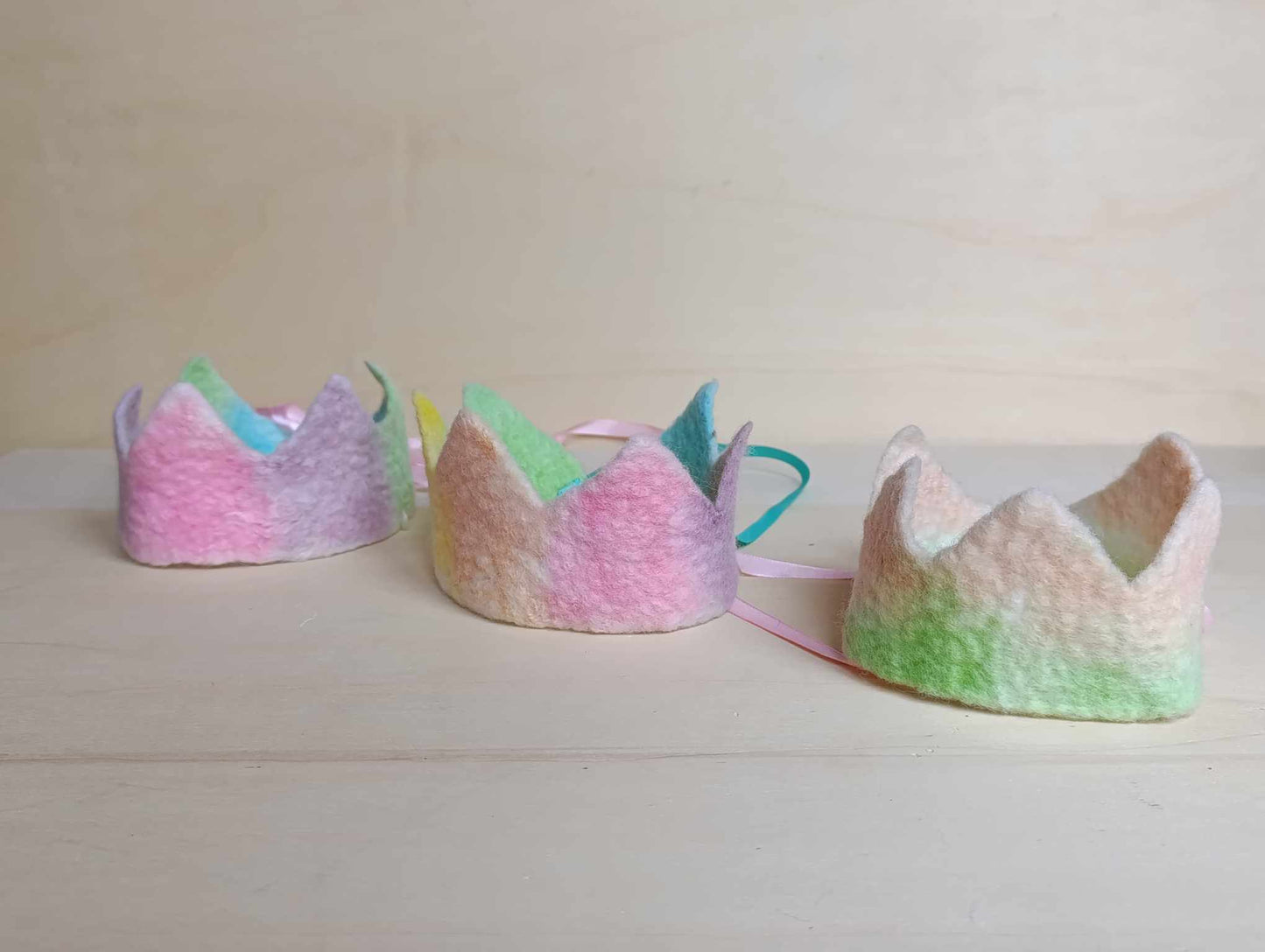 Felted crown Waldorf rainbow birthday crown pastel shades