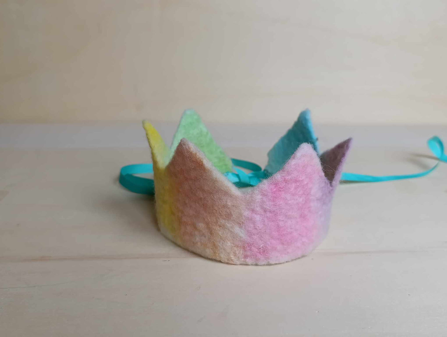 Felted crown Waldorf rainbow birthday crown pastel shades