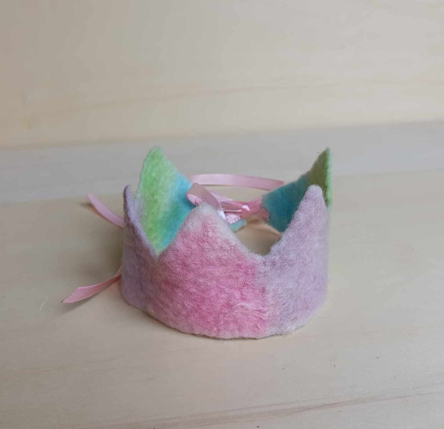 Felted crown Waldorf rainbow birthday crown pastel shades