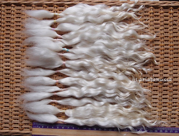Mohair Doll Hair white cream long curly Combed angora locks