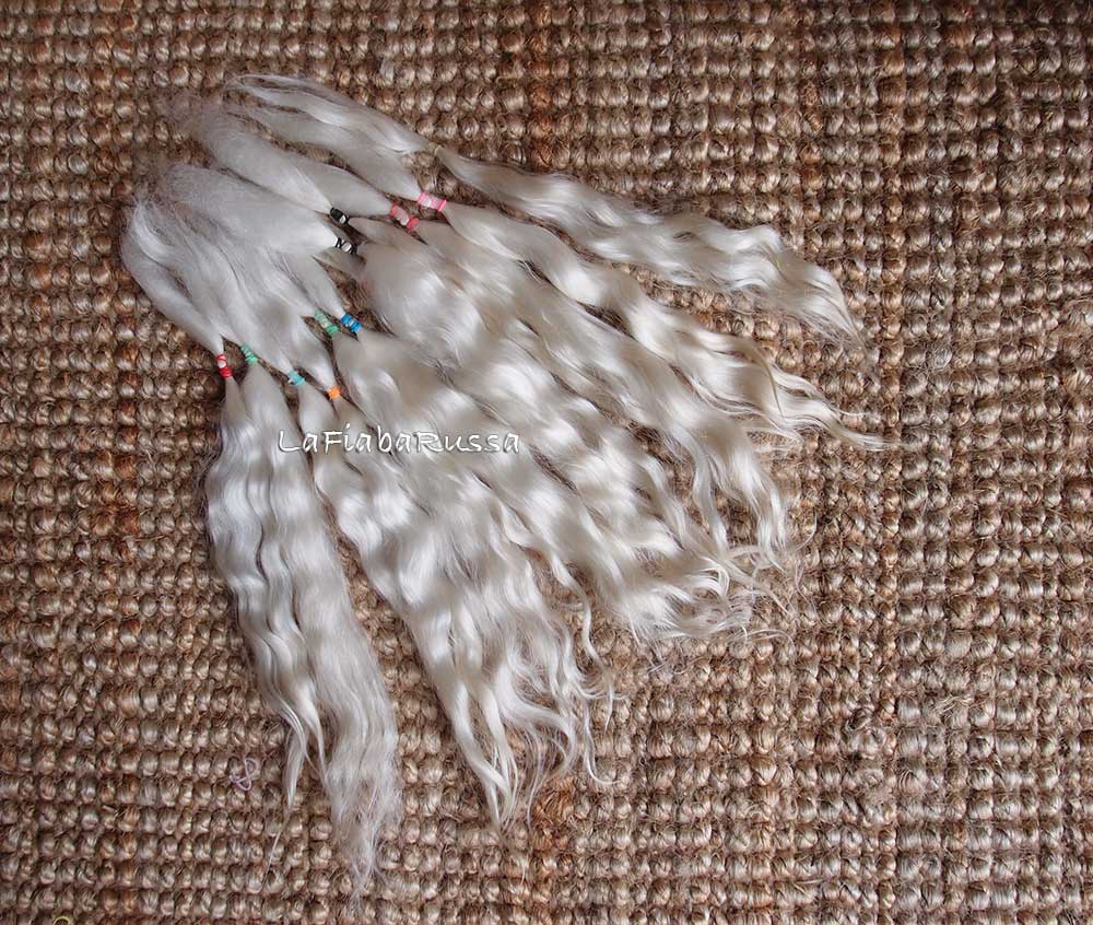 Mohair Doll Hair white cream long curly Combed angora locks