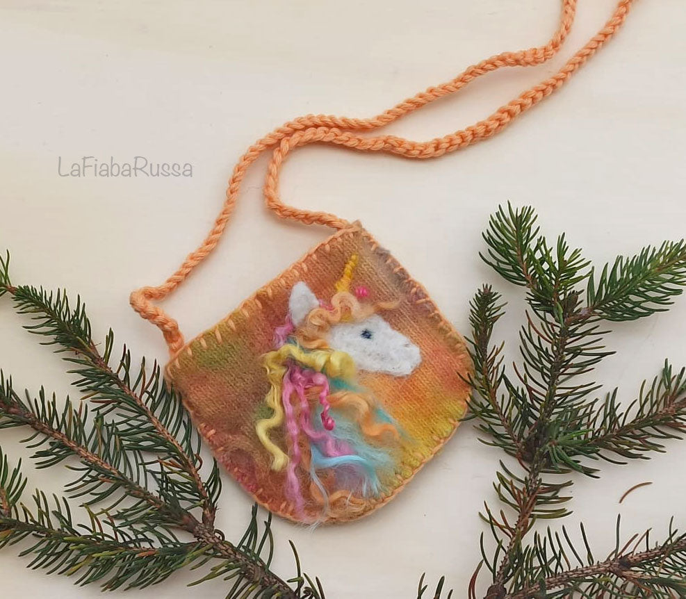 Felted Wool pocket pouch necklace hand felted little bag waldorf gift