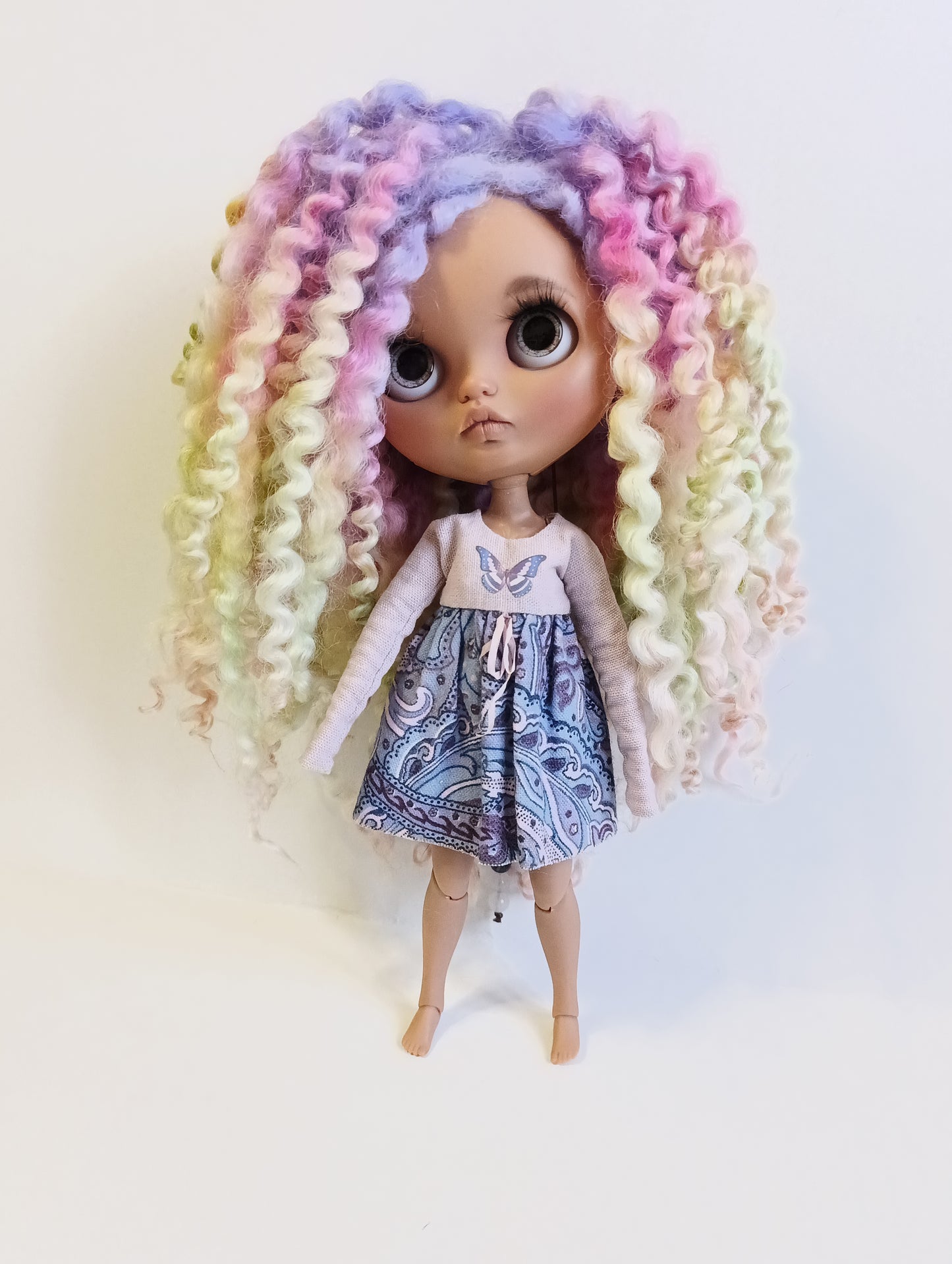 Blythe poupée cheveux complet perruque cuir chevelu de laine de mouton serrures ombre cheveux 3 couleurs.