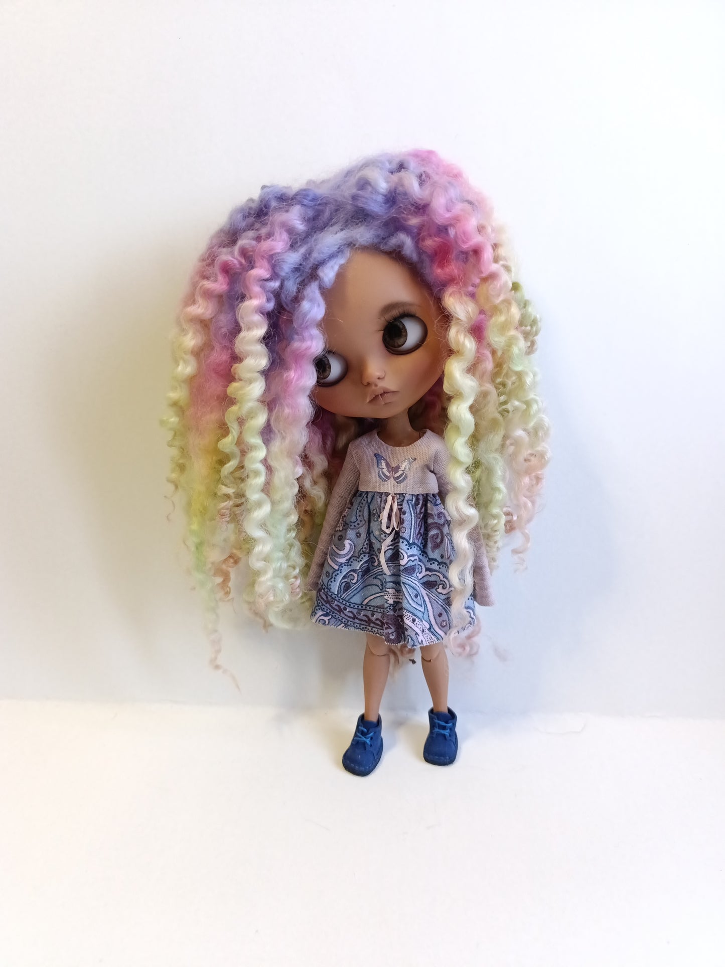 Blythe poupée cheveux complet perruque cuir chevelu de laine de mouton serrures ombre cheveux 3 couleurs.