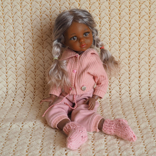 Parrucca da bambola Paola Reina in Angora Mohair con capelli biondi ombre.