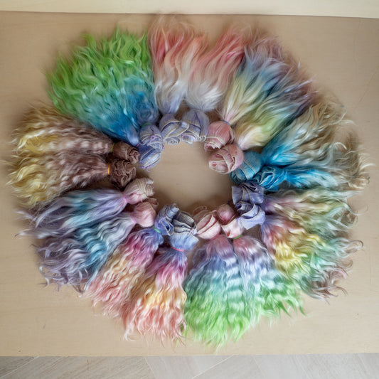 Trame angora Mohair Doll Hair nuances colorées longues mèches, trama di premium mohair 2 mètres