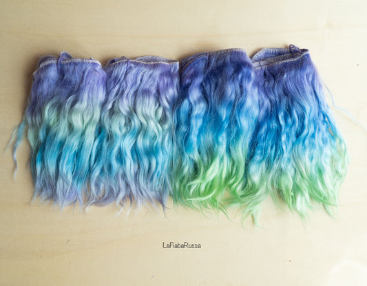Wefted angora Mohair violet blue shades Doll Hair 2 meter