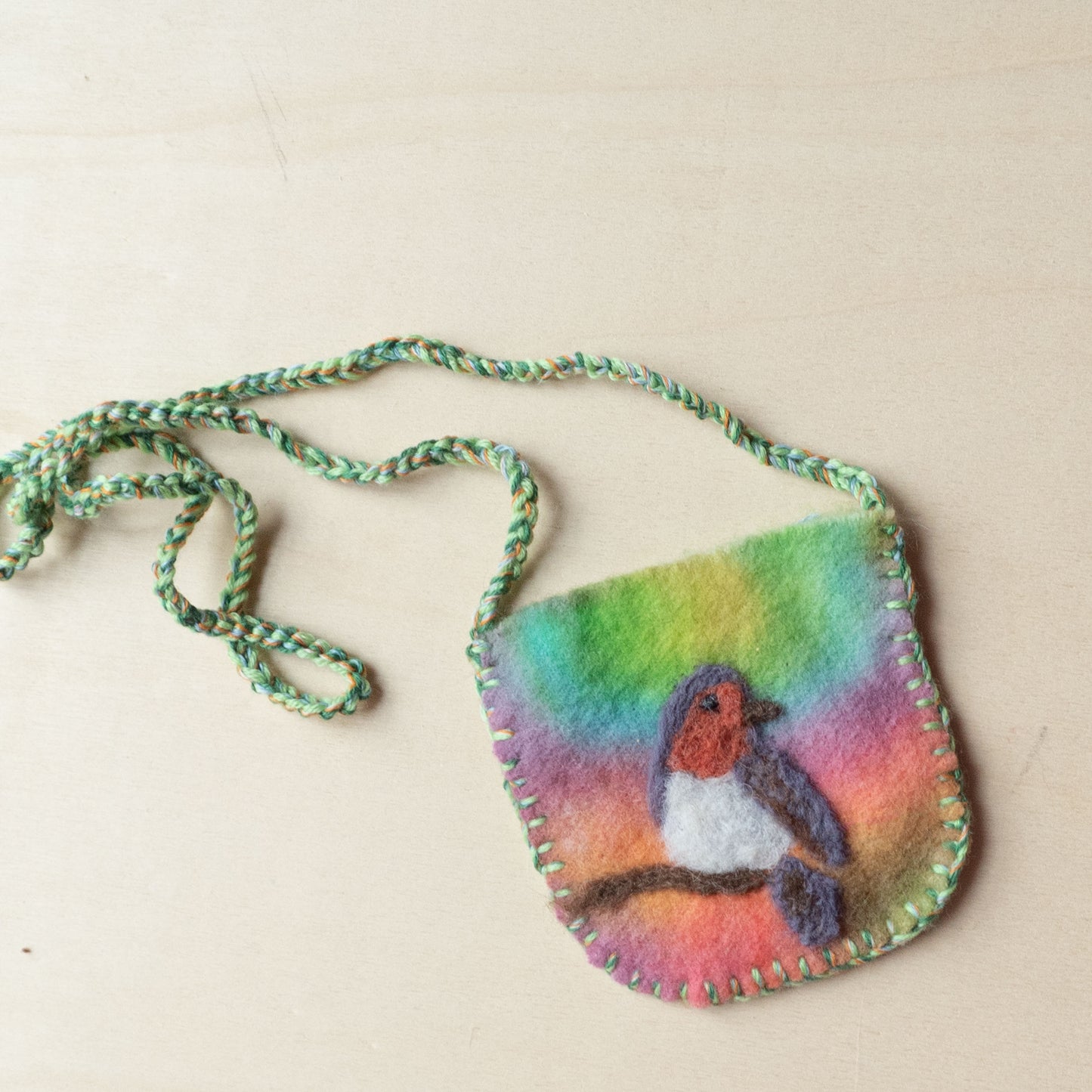 Felted Wool pocket pouch necklace hand felted little bag waldorf gift