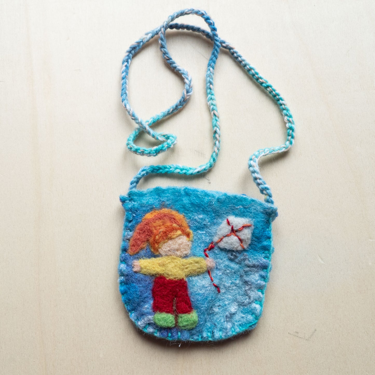 Felted Wool pocket pouch necklace hand felted little bag waldorf gift