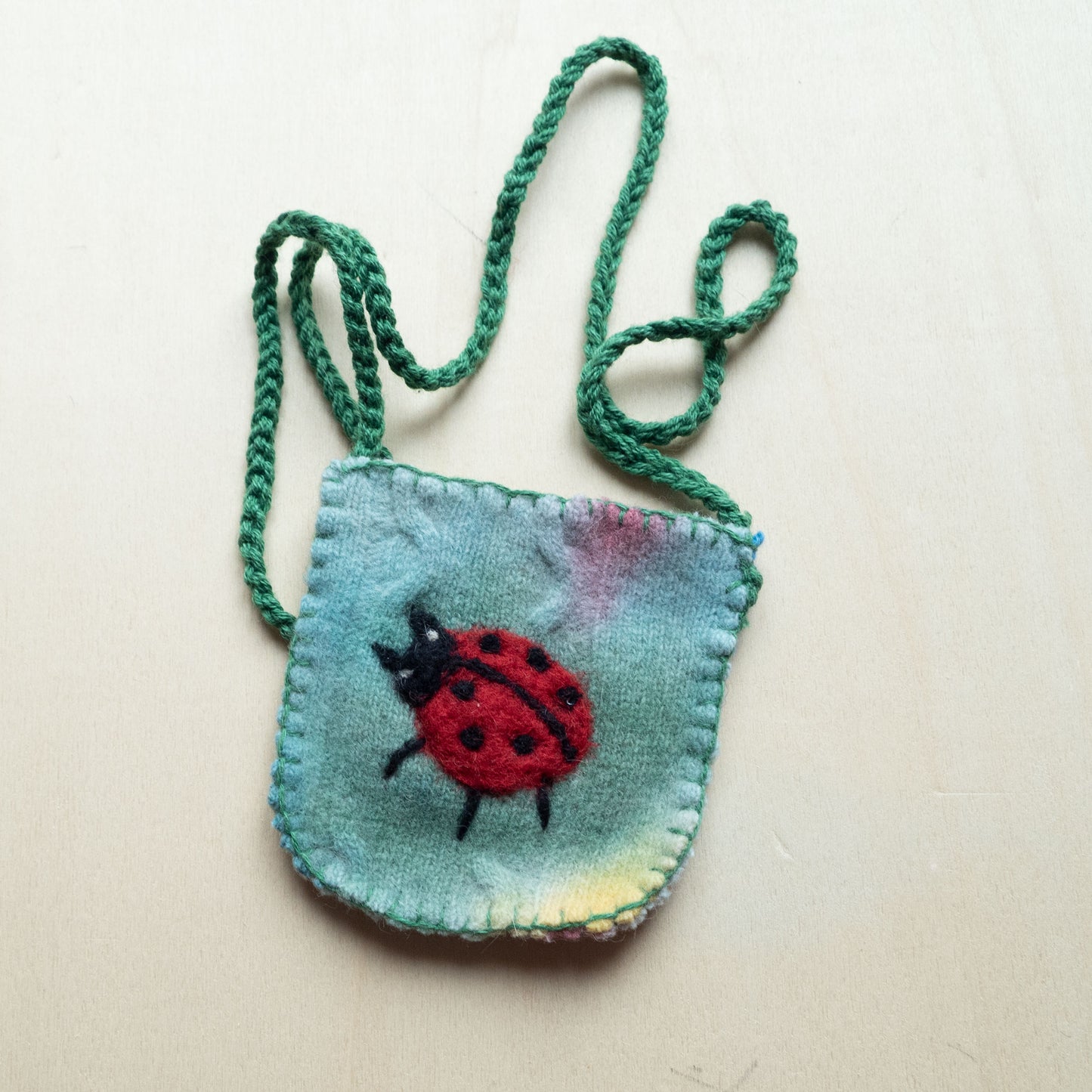 Felted Wool pocket pouch necklace hand felted little bag waldorf gift