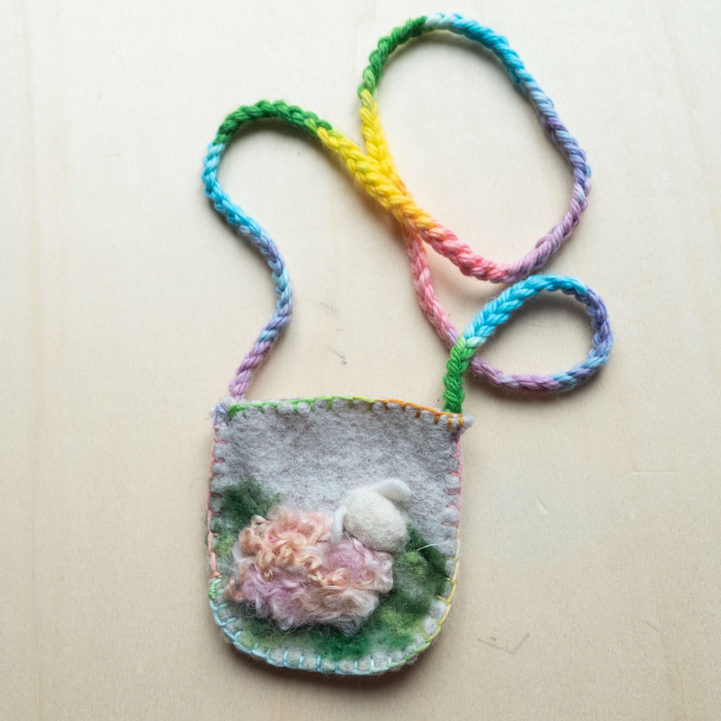 Felted Wool pocket pouch necklace hand felted little bag waldorf gift