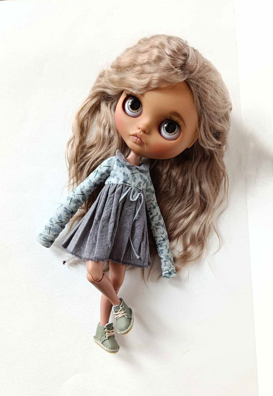 wig forQbaby Blythe pullip pink gray doll Angora Mohair Natural
