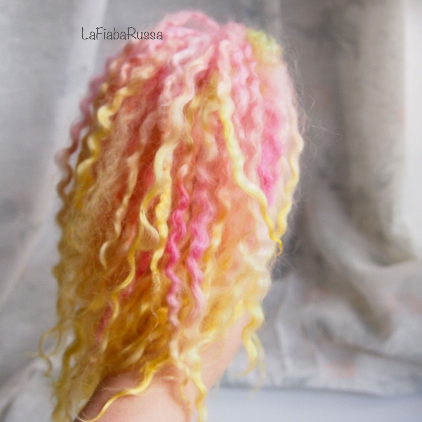 Blythe doll hair complete wig scalp from sheep wool locks ombre hair.