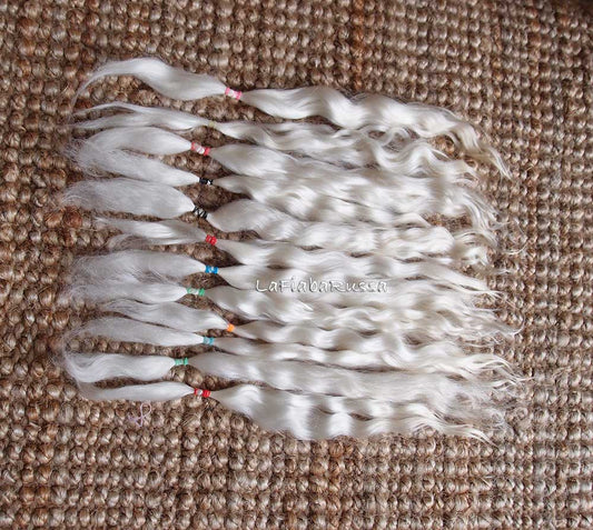 Mohair Doll Hair blanc crème longs bouclés mèches angora peignées