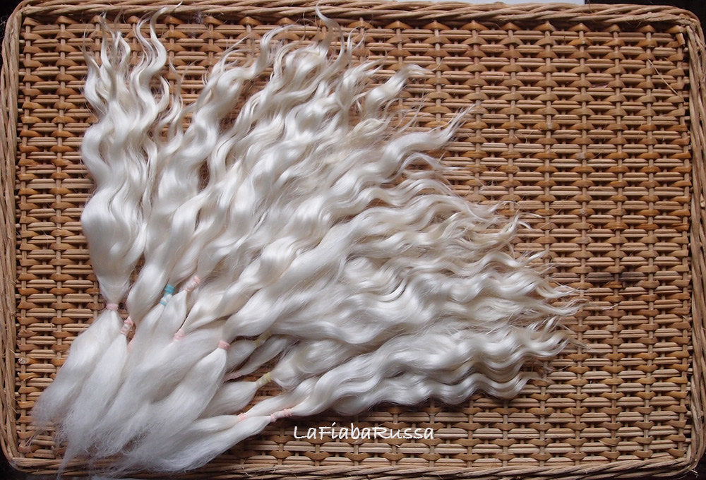 Mohair Doll Capelli bianco crema ricci lunghi Ciocche d'angora pettinate